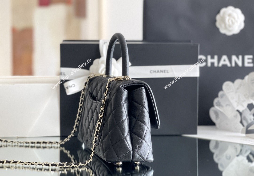 Chanel Coco Small Flap Bag with Top Handle in Onda Verde Calfskin A92990 Black 02 2025 Top Quality (MHE-25080704)