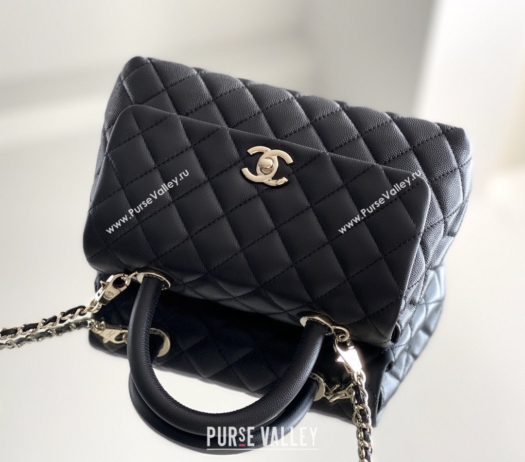 Chanel Coco Small Flap Bag with Top Handle in Onda Verde Calfskin A92990 Black 02 2025 Top Quality (MHE-25080704)