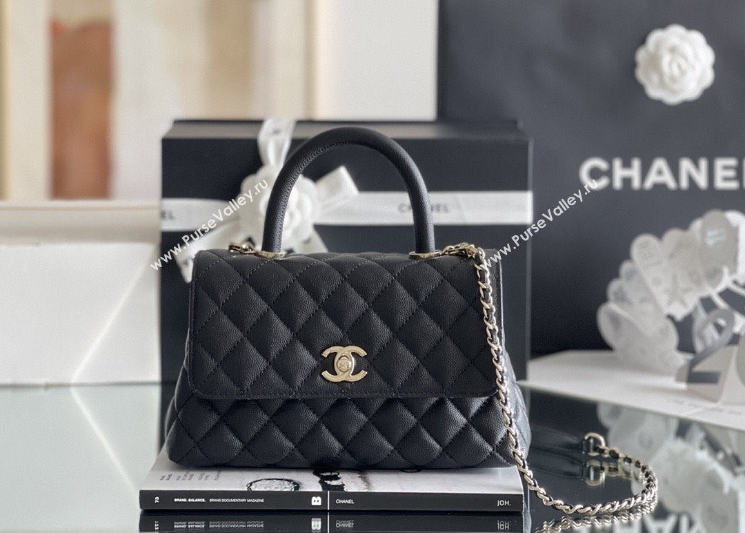 Chanel Coco Small Flap Bag with Top Handle in Onda Verde Calfskin A92990 Black 2025 Top Quality (MHE-25080703)