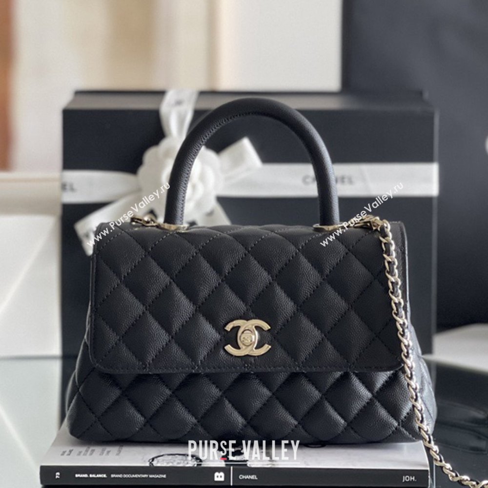 Chanel Coco Small Flap Bag with Top Handle in Onda Verde Calfskin A92990 Black 2025 Top Quality (MHE-25080703)