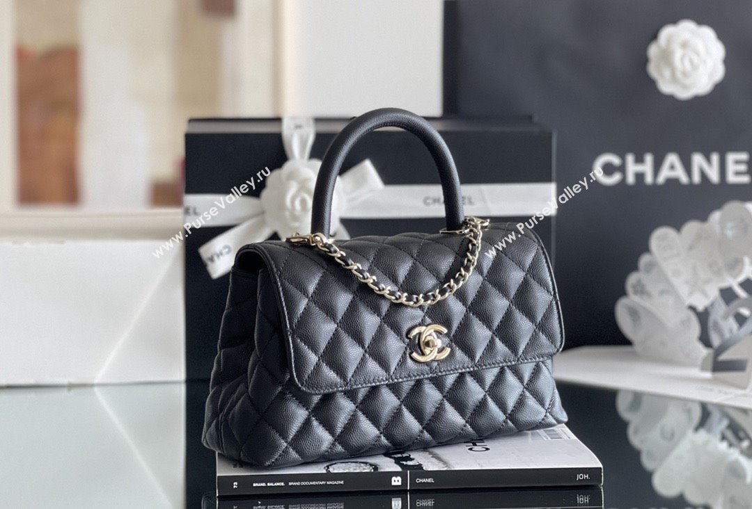 Chanel Coco Small Flap Bag with Top Handle in Onda Verde Calfskin A92990 Black 2025 Top Quality (MHE-25080703)