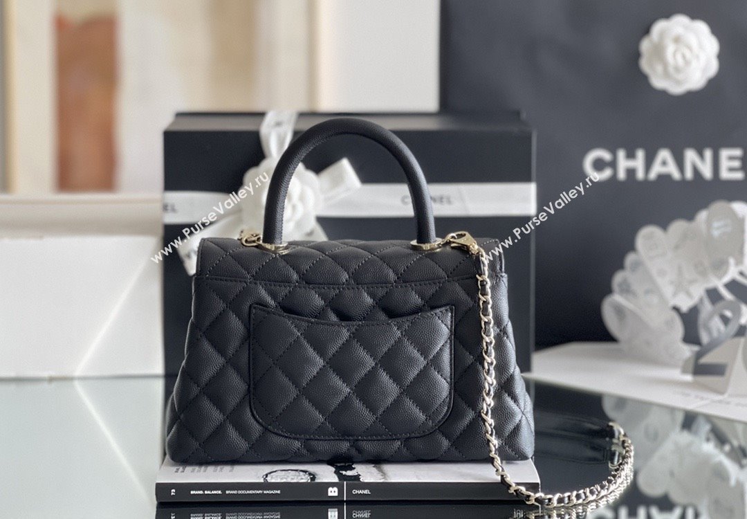 Chanel Coco Small Flap Bag with Top Handle in Onda Verde Calfskin A92990 Black 2025 Top Quality (MHE-25080703)