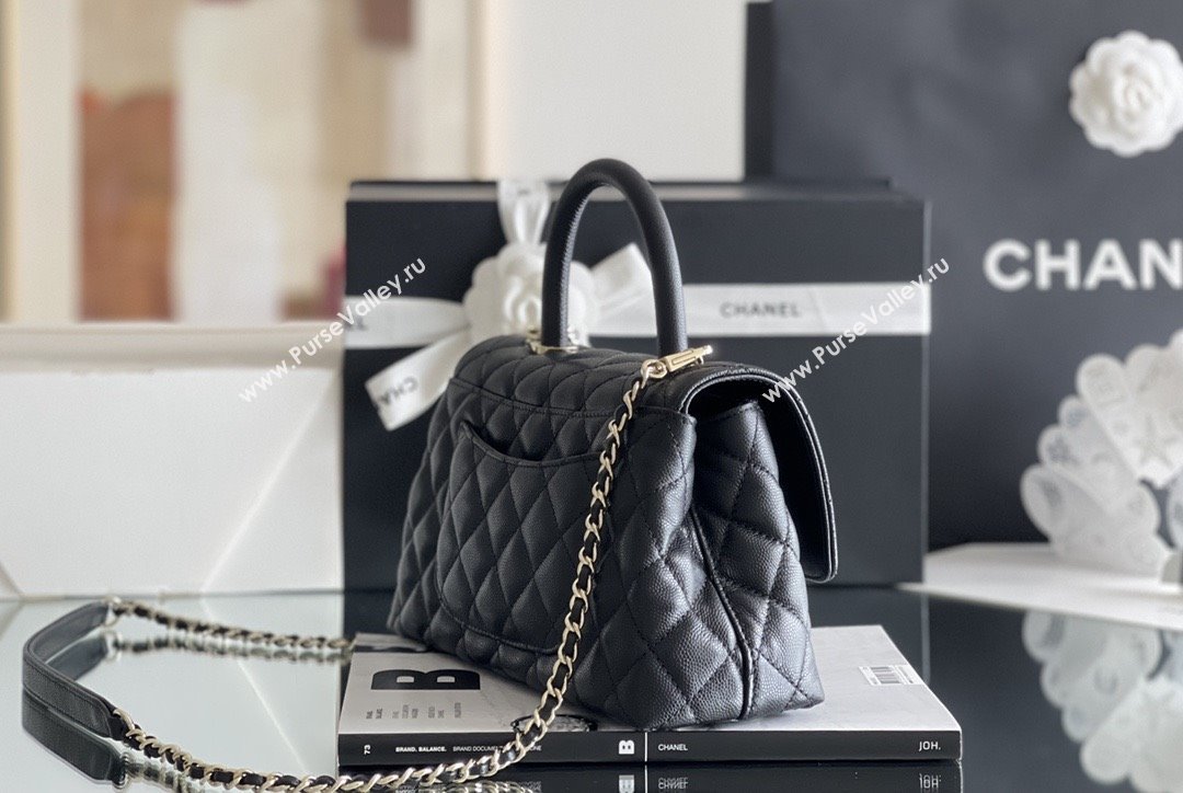 Chanel Coco Small Flap Bag with Top Handle in Onda Verde Calfskin A92990 Black 2025 Top Quality (MHE-25080703)