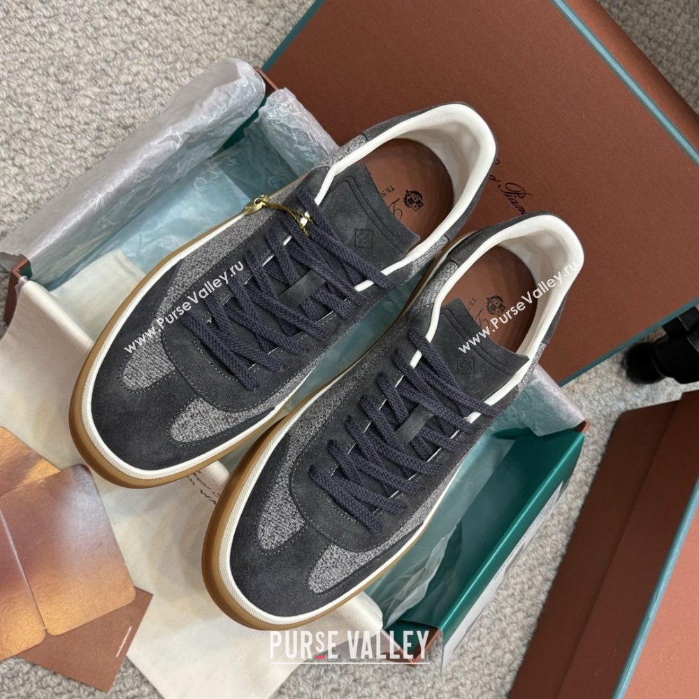 Loro Piana Tennis Walk Sneaker in Suede Linen Grey/Black 2025 (SS-25080918)