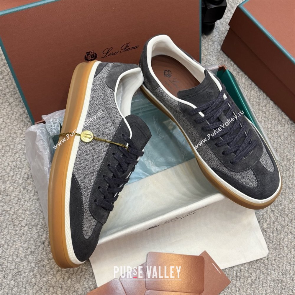 Loro Piana Tennis Walk Sneaker in Suede Linen Grey/Black 2025 (SS-25080918)