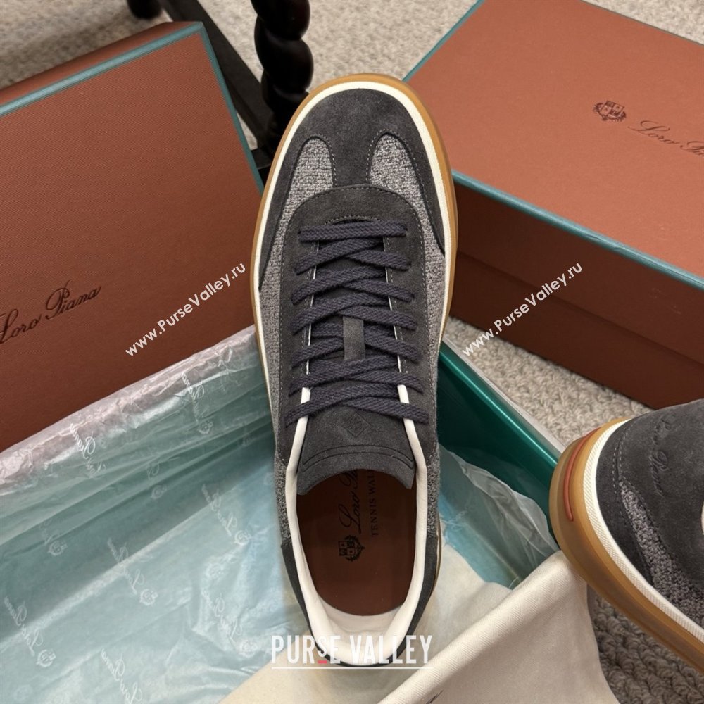Loro Piana Tennis Walk Sneaker in Suede Linen Grey/Black 2025 (SS-25080918)