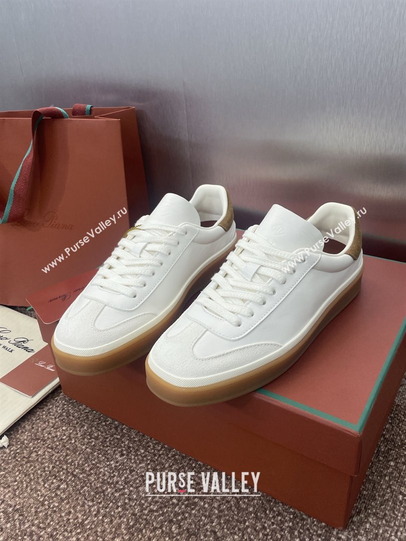 Loro Piana Tennis Walk Sneaker in Calfskin White/Brown 2025 (SS-25080810)