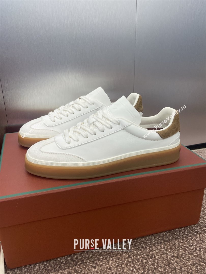 Loro Piana Tennis Walk Sneaker in Calfskin White/Brown 2025 (SS-25080810)