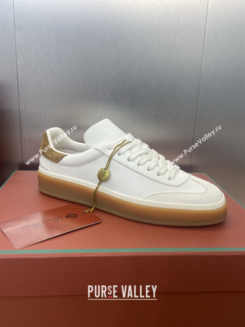 Loro Piana Tennis Walk Sneaker in Calfskin White/Brown 2025 (SS-25080810)