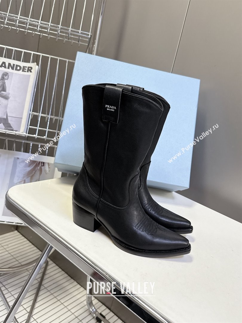 Prada By Raf Simons Runway Boots in Calfskin 5cm Heel Black 2025 (MD-25081101)