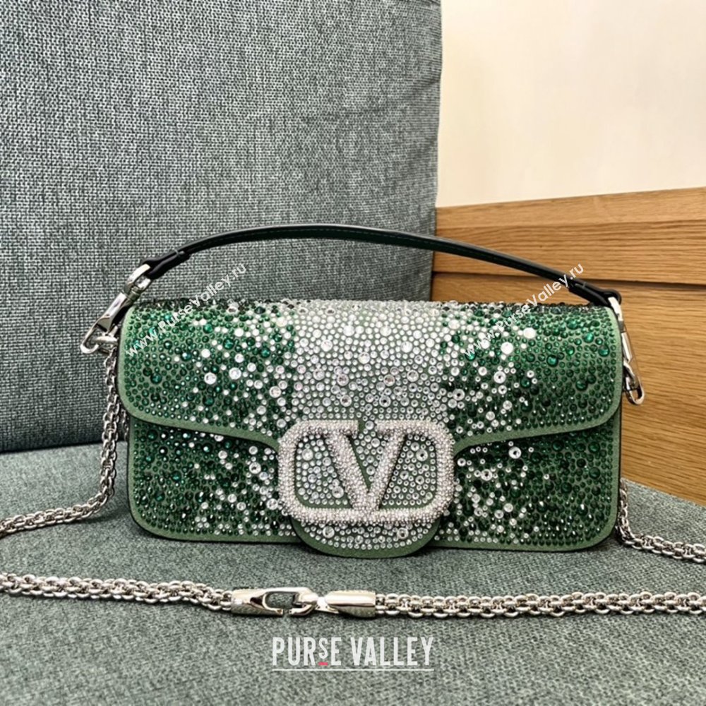 Valentino Medium Loco Bag with Crystals 1134 Green 2025 (JD-25081216)