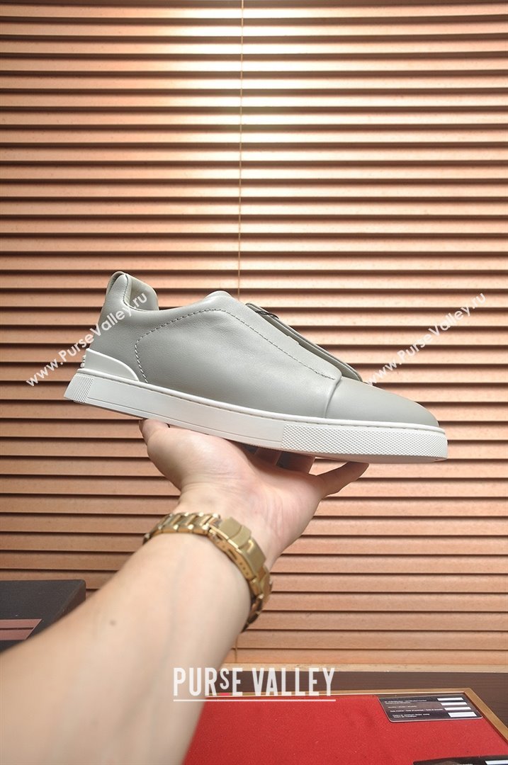 Zegna Mens Smooth Leather Triple Stitch Sneakers Grey 2025 (LJD-25081303)