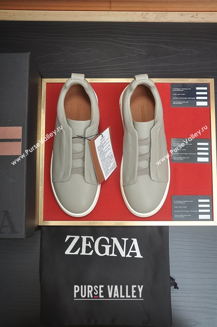 Zegna Mens Smooth Leather Triple Stitch Sneakers Grey 2025 (LJD-25081303)