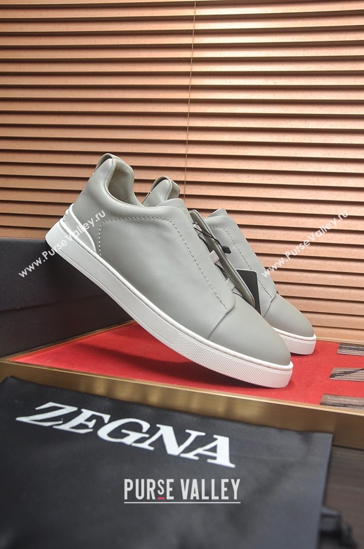 Zegna Mens Smooth Leather Triple Stitch Sneakers Grey 2025 (LJD-25081303)