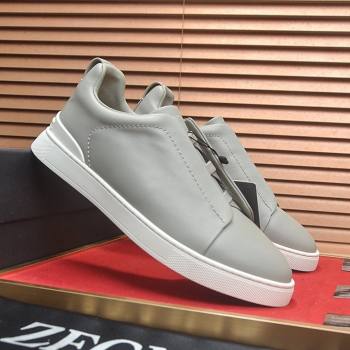 Zegna Mens Smooth Leather Triple Stitch Sneakers Grey 2025 (LJD-25081303)