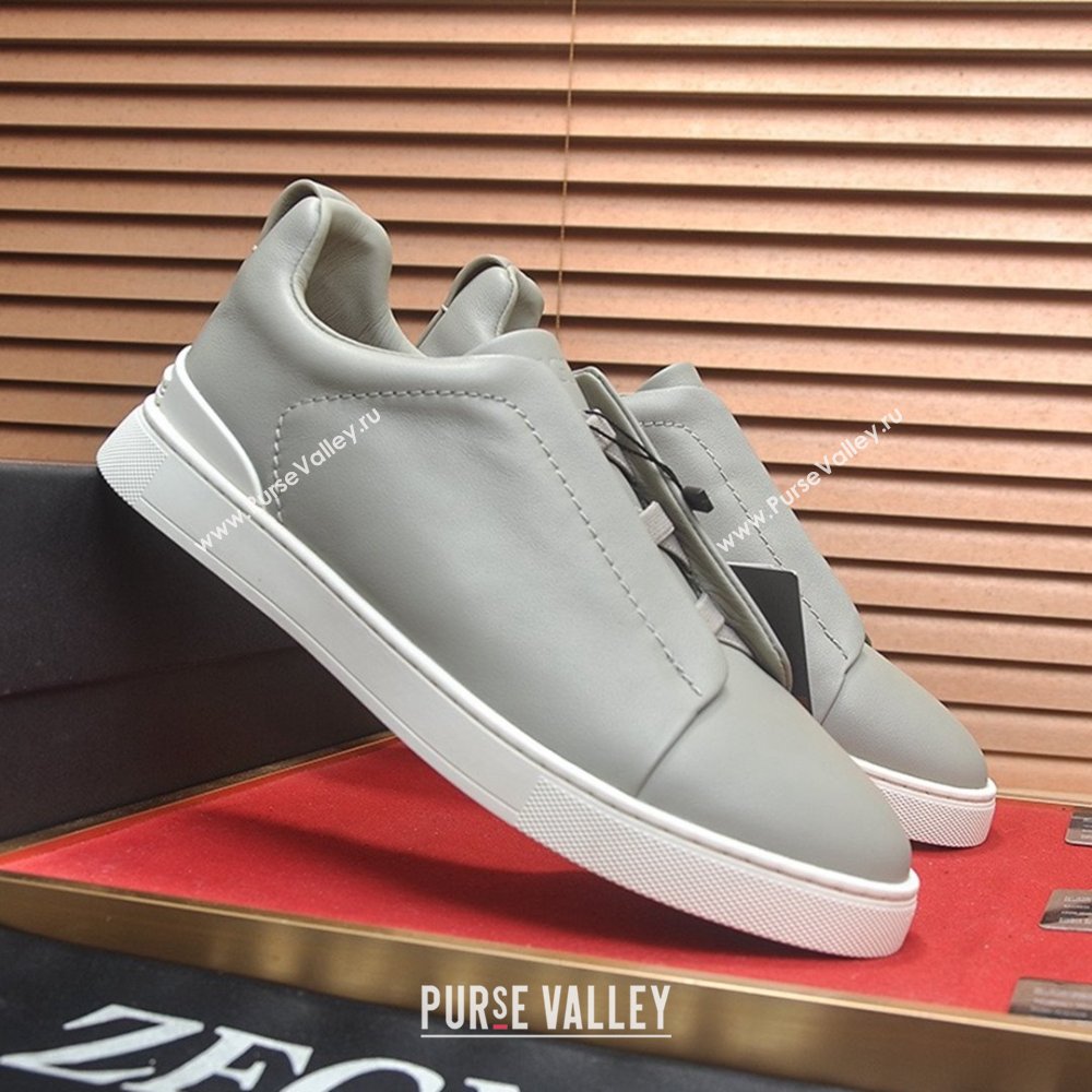 Zegna Mens Smooth Leather Triple Stitch Sneakers Grey 2025 (LJD-25081303)