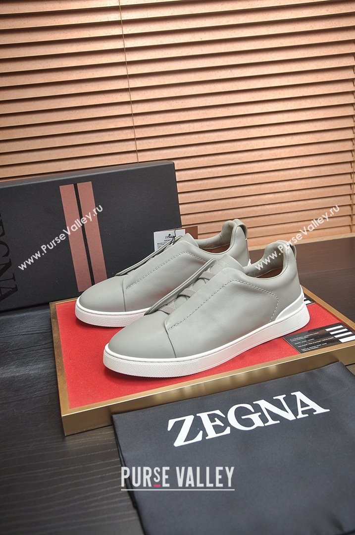 Zegna Mens Smooth Leather Triple Stitch Sneakers Grey 2025 (LJD-25081303)