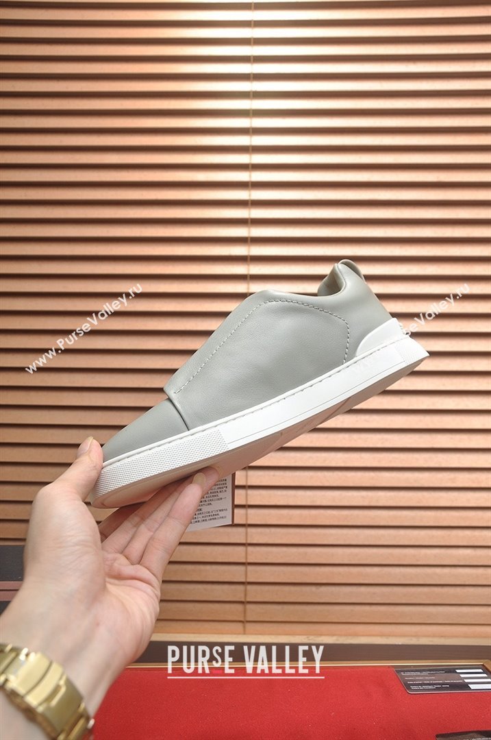 Zegna Mens Smooth Leather Triple Stitch Sneakers Grey 2025 (LJD-25081303)