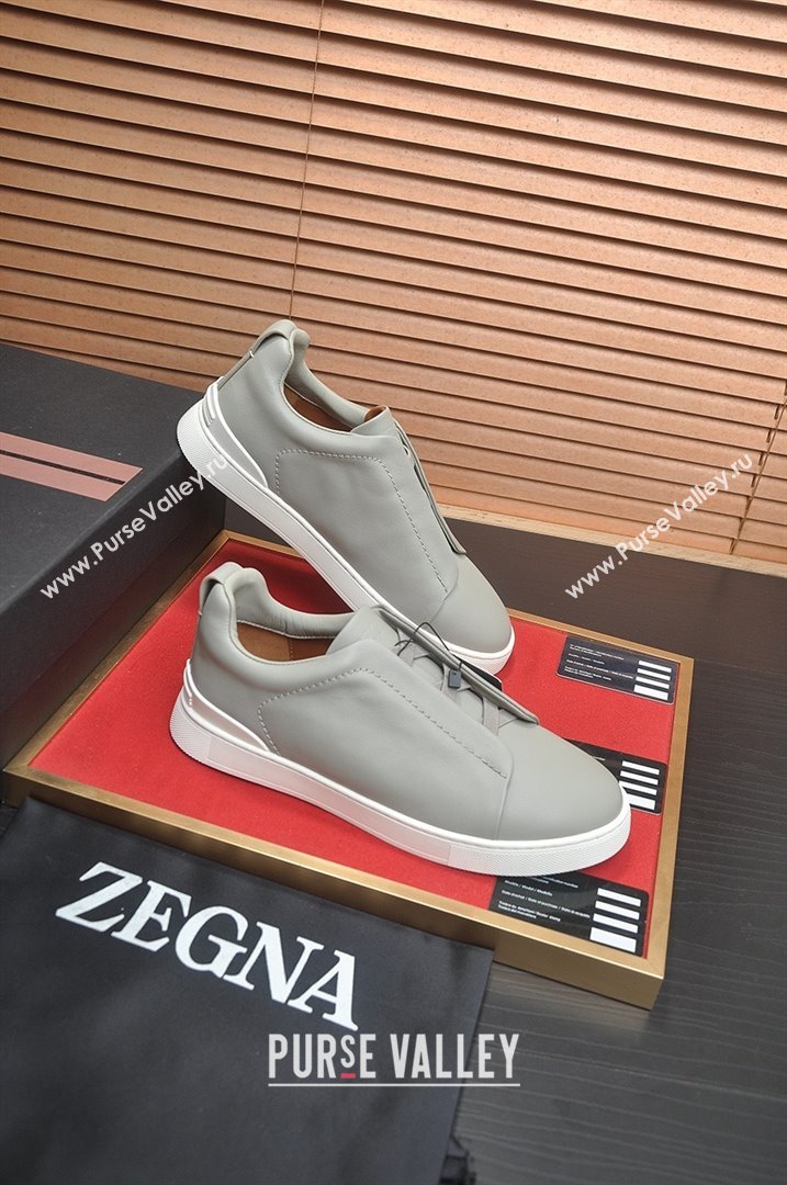 Zegna Mens Smooth Leather Triple Stitch Sneakers Grey 2025 (LJD-25081303)