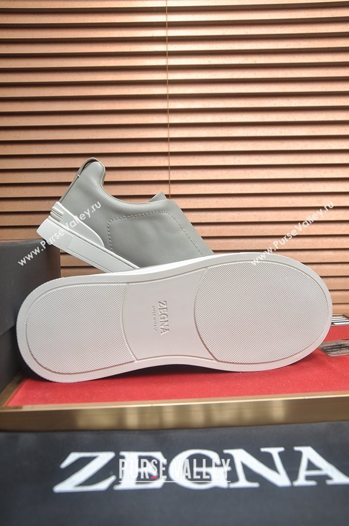 Zegna Mens Smooth Leather Triple Stitch Sneakers Grey 2025 (LJD-25081303)