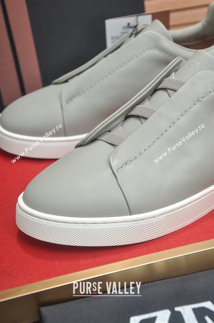 Zegna Mens Smooth Leather Triple Stitch Sneakers Grey 2025 (LJD-25081303)