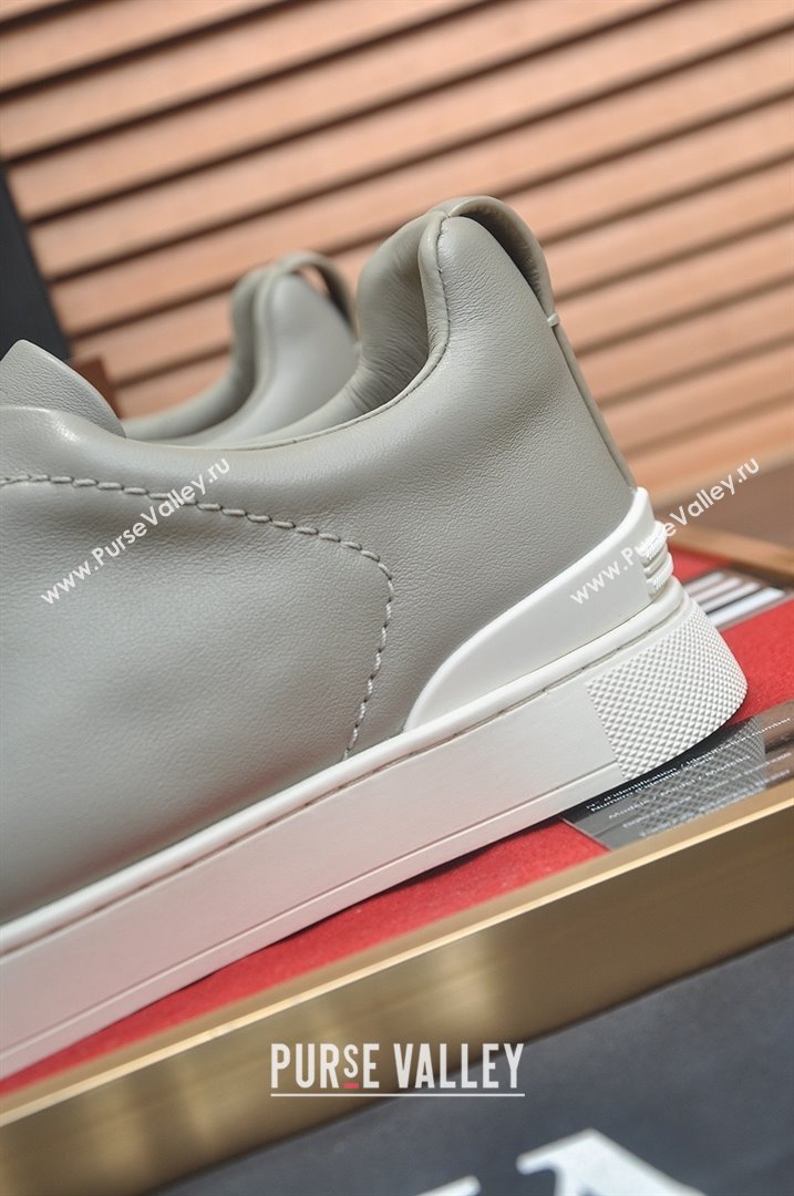 Zegna Mens Smooth Leather Triple Stitch Sneakers Grey 2025 (LJD-25081303)