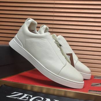 Zegna Mens Grained Leather Triple Stitch Sneakers White 2025 (LJD-25081307)