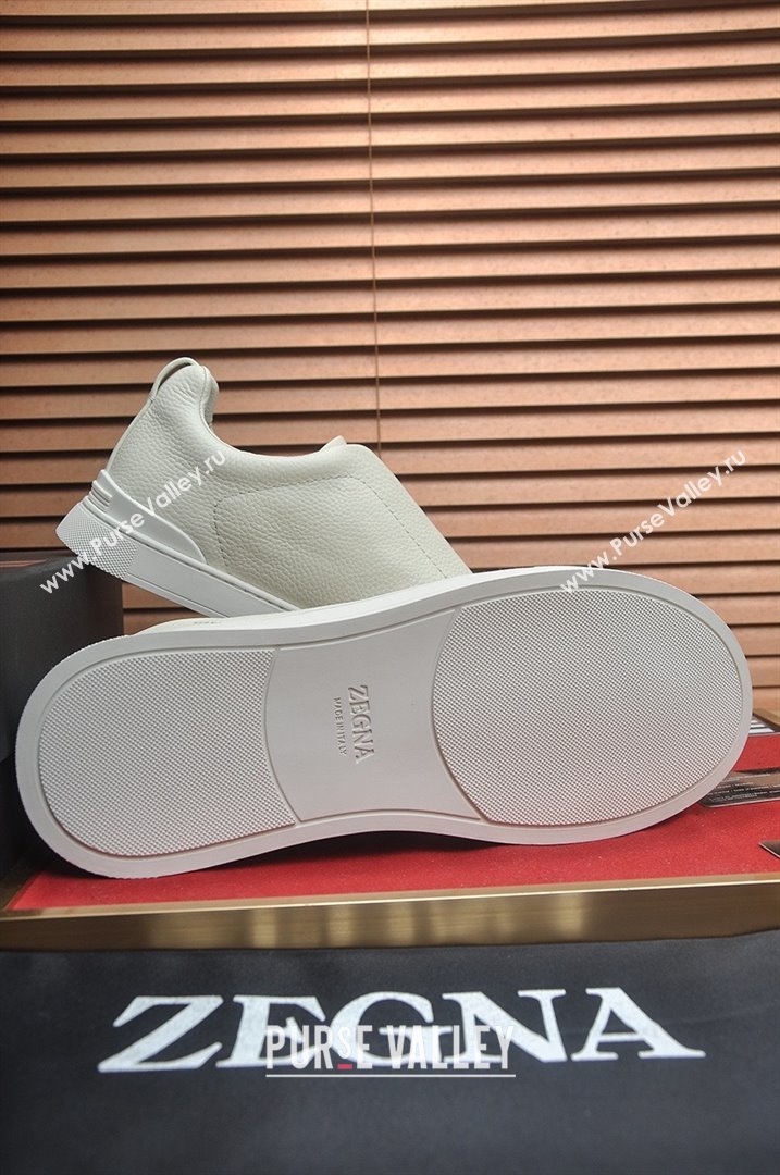 Zegna Mens Grained Leather Triple Stitch Sneakers White 2025 (LJD-25081307)