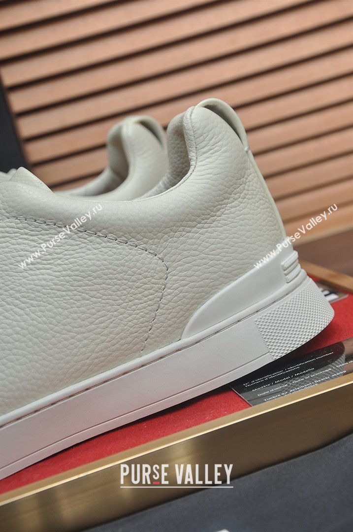 Zegna Mens Grained Leather Triple Stitch Sneakers White 2025 (LJD-25081307)