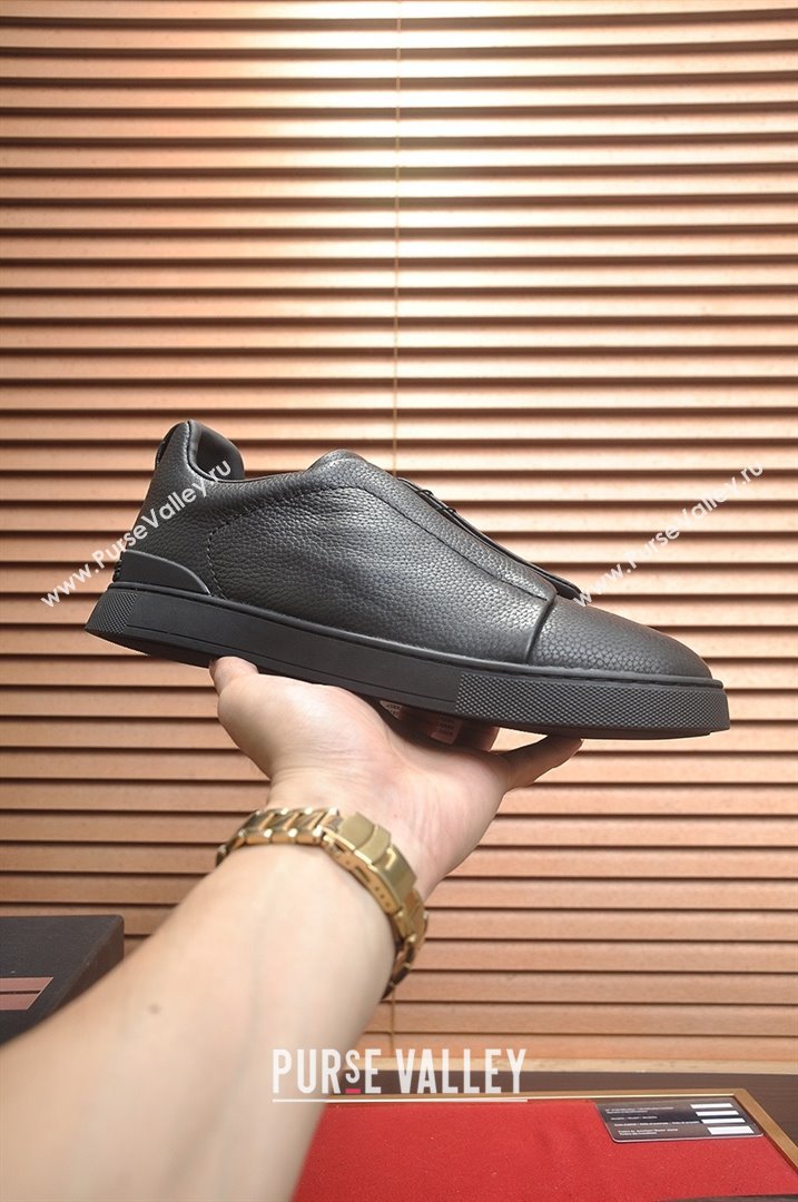 Zegna Mens Grained Leather Triple Stitch Sneakers Black 2025 (LJD-25081308)