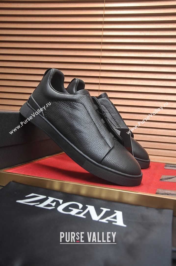 Zegna Mens Grained Leather Triple Stitch Sneakers Black 2025 (LJD-25081308)