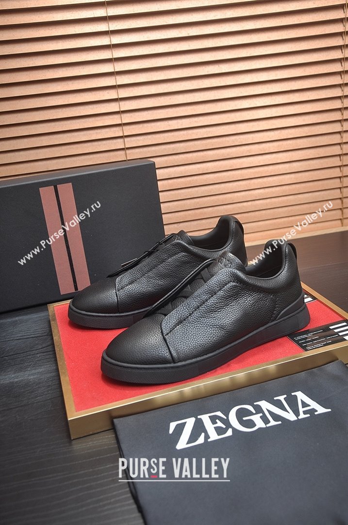 Zegna Mens Grained Leather Triple Stitch Sneakers Black 2025 (LJD-25081308)