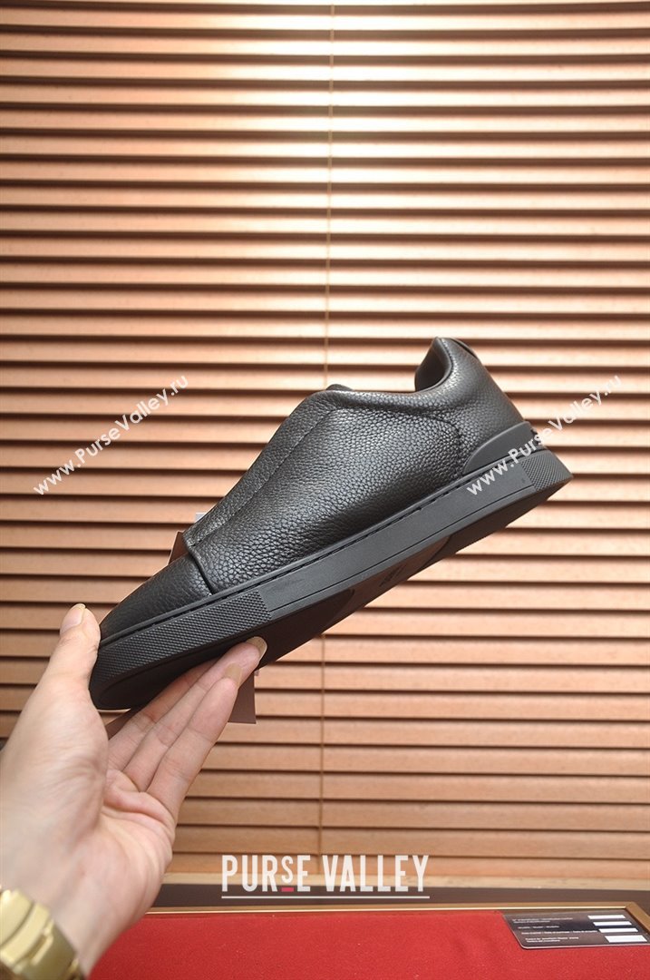 Zegna Mens Grained Leather Triple Stitch Sneakers Black 2025 (LJD-25081308)