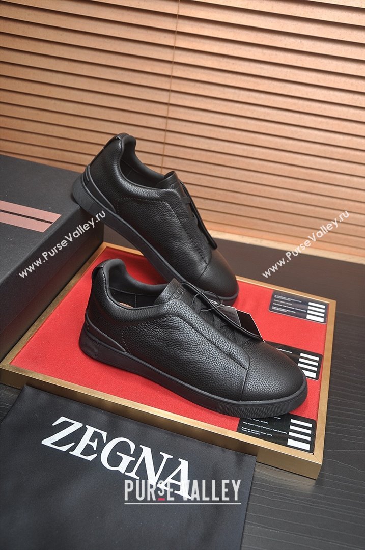 Zegna Mens Grained Leather Triple Stitch Sneakers Black 2025 (LJD-25081308)