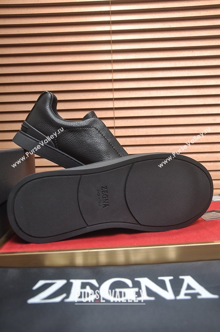 Zegna Mens Grained Leather Triple Stitch Sneakers Black 2025 (LJD-25081308)