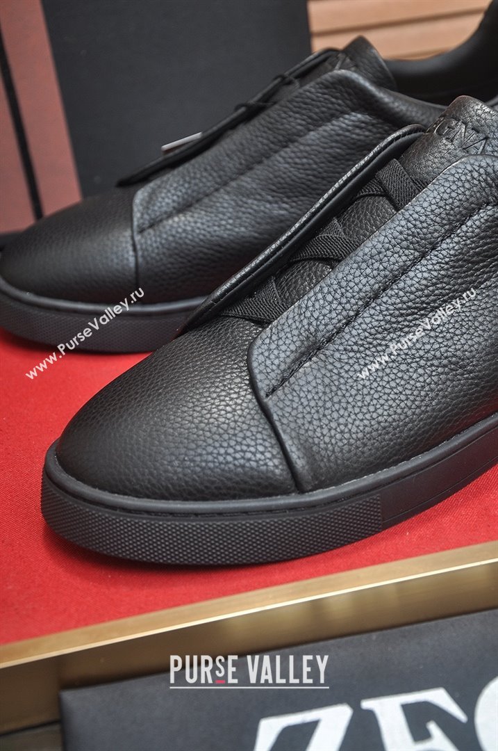 Zegna Mens Grained Leather Triple Stitch Sneakers Black 2025 (LJD-25081308)