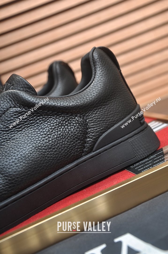 Zegna Mens Grained Leather Triple Stitch Sneakers Black 2025 (LJD-25081308)