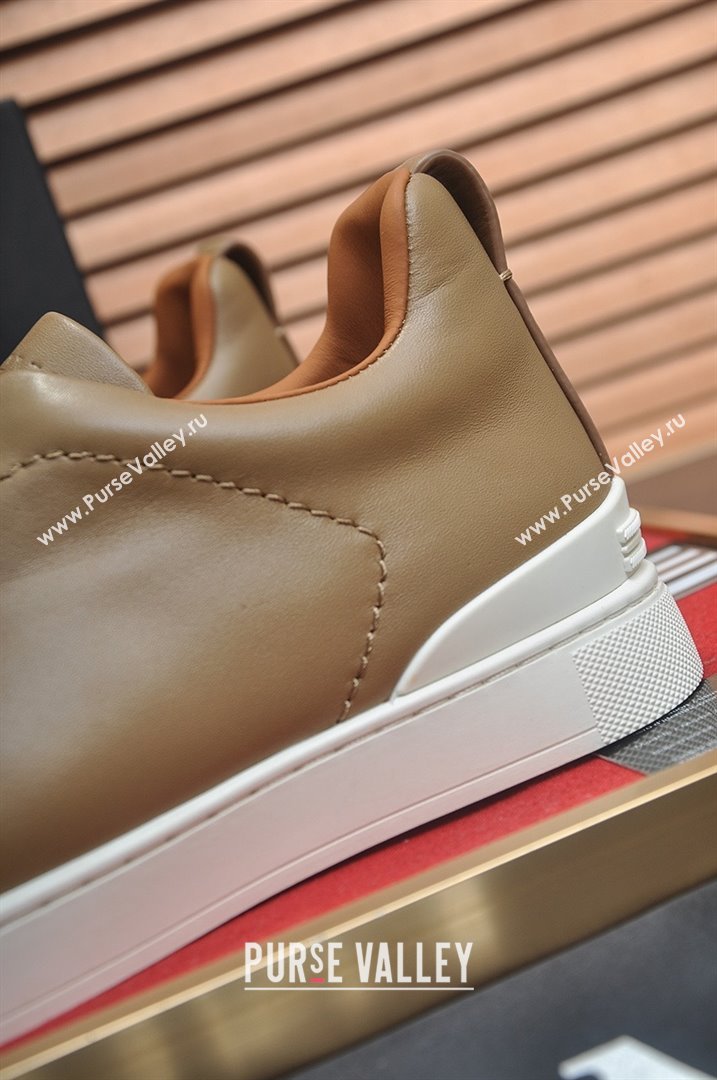 Zegna Mens Smooth Leather Triple Stitch Sneakers Brown 2025 (LJD-25081302)