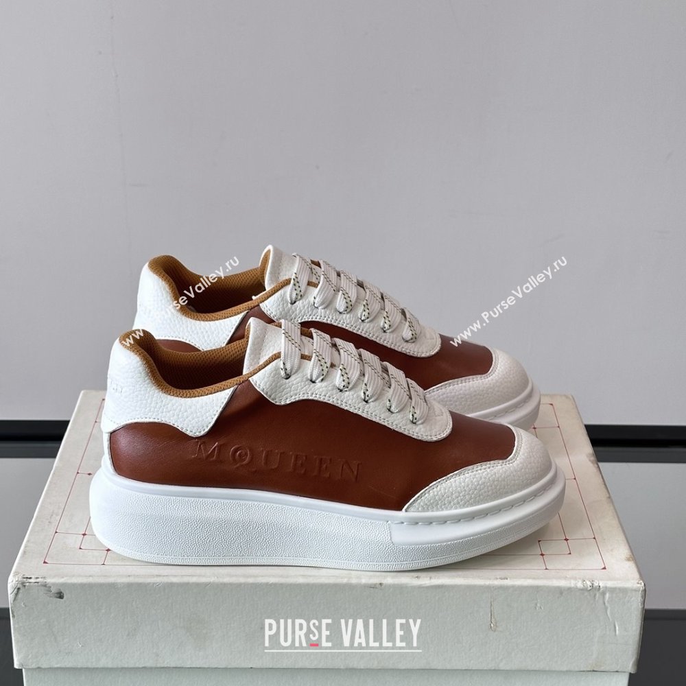 Alexander McQueen Oversized Sneakers in Calfskin Leather AM12 Brown/White 2025 (SHH-25081512)