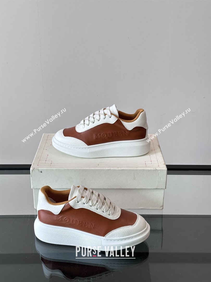 Alexander McQueen Oversized Sneakers in Calfskin Leather AM12 Brown/White 2025 (SHH-25081512)