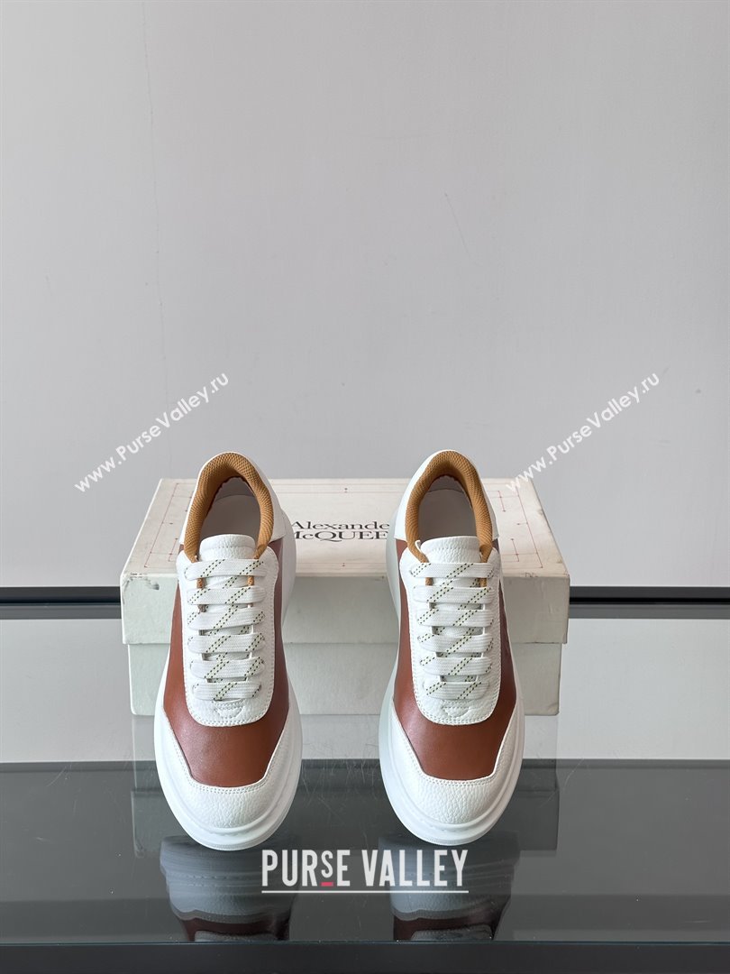 Alexander McQueen Oversized Sneakers in Calfskin Leather AM12 Brown/White 2025 (SHH-25081512)