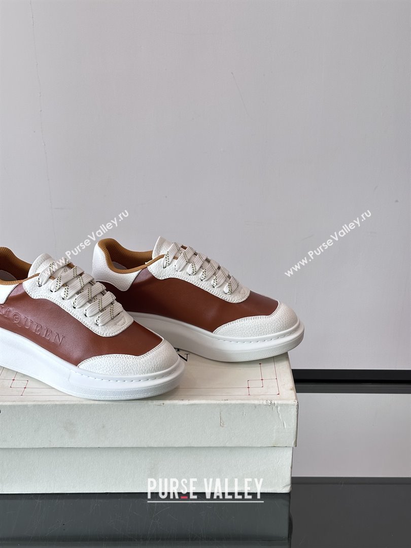 Alexander McQueen Oversized Sneakers in Calfskin Leather AM12 Brown/White 2025 (SHH-25081512)