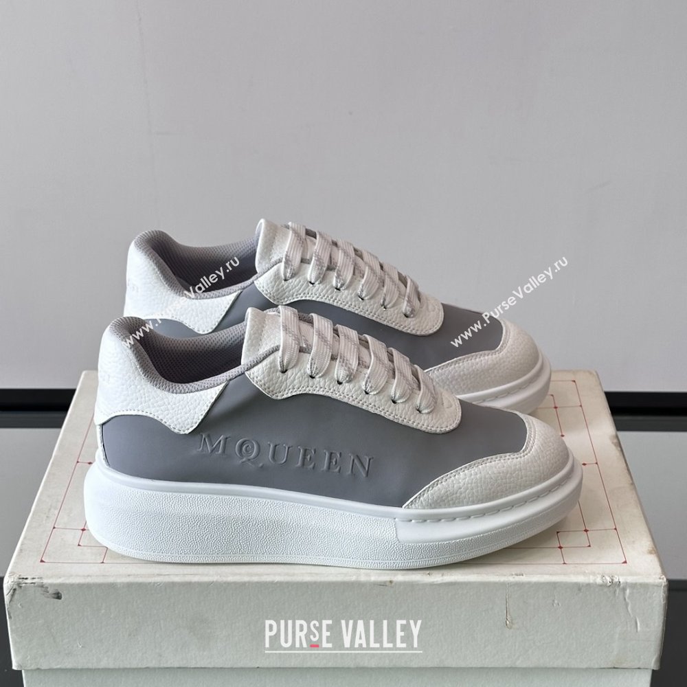 Alexander McQueen Oversized Sneakers in Calfskin Leather AM10 White/Grey 2025 (SHH-25081510)