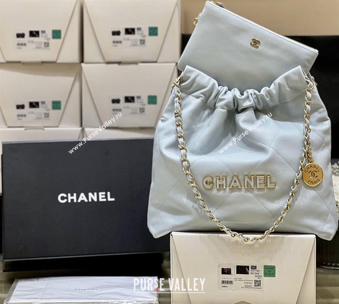 Chanel 22 Small Bag in Haas Grainy Calfskin AS3260 Light Blue 2025 Top Quality (SHUNY-25081811)