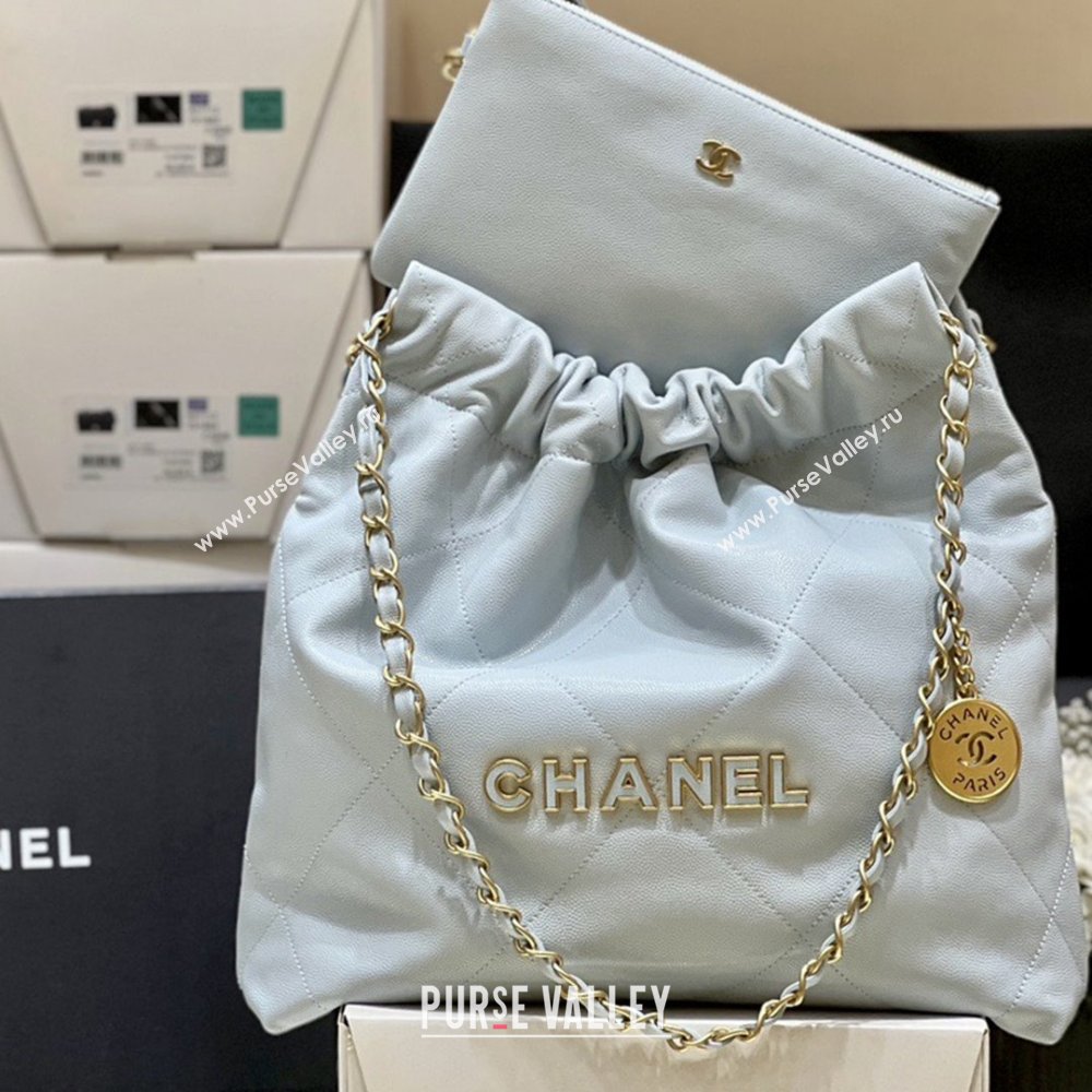 Chanel 22 Small Bag in Haas Grainy Calfskin AS3260 Light Blue 2025 Top Quality (SHUNY-25081811)