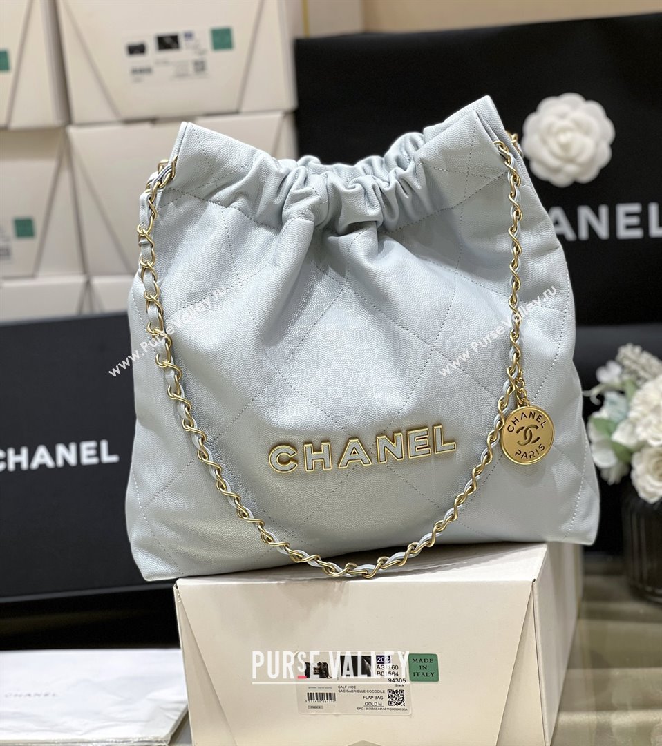 Chanel 22 Small Bag in Haas Grainy Calfskin AS3260 Light Blue 2025 Top Quality (SHUNY-25081811)