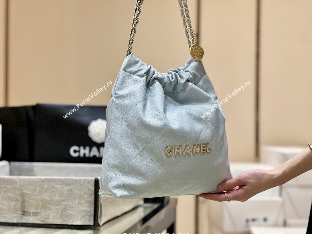 Chanel 22 Small Bag in Haas Grainy Calfskin AS3260 Light Blue 2025 Top Quality (SHUNY-25081811)