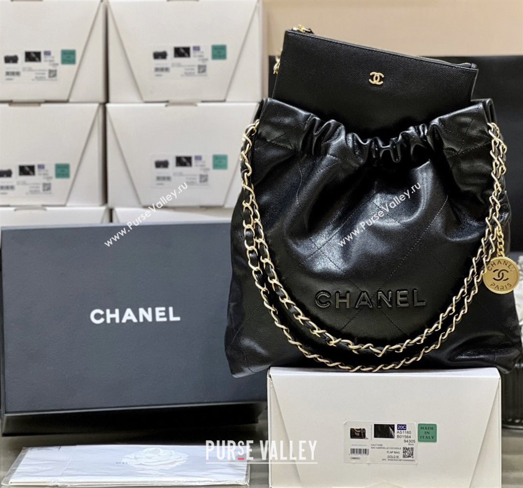 Chanel 22 Small Bag in Grainy Calfskin AS3260 Black/Gold 2025 Top Quality (SHUNY-25081815)