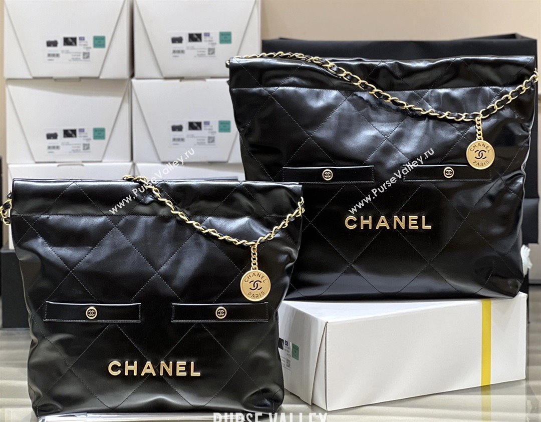 Chanel 22 Small Bag with Pockets in Shiny Calfskin AS3260 Black 2025 Top Quality (SHUNY-25081813)