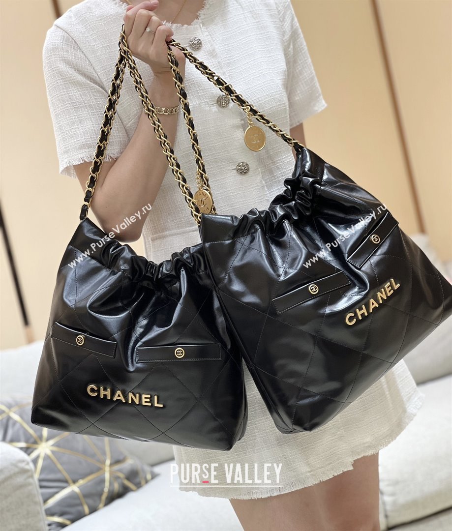 Chanel 22 Bag with Pockets in Shiny Calfskin AS3261 Black 2025 Top Quality (SHUNY-25081814)